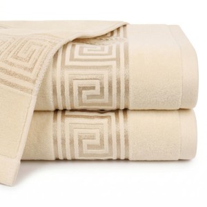 Kremowy ręcznik bawełniany 50x100 Aurelia Prestige 500g/m2 luksusowy, miękki i chłonny WZÓR GRECKI
