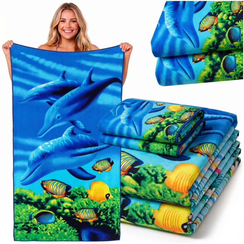 Ręcznik Plażowy z Mikrofibry 70x140 Delfin Szybkoschnący Basen Spa