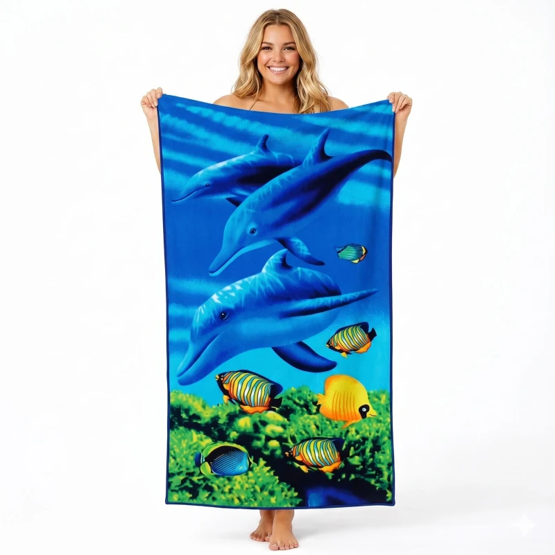 Ręcznik Plażowy z Mikrofibry 70x140 Delfin Szybkoschnący Basen Spa 3
