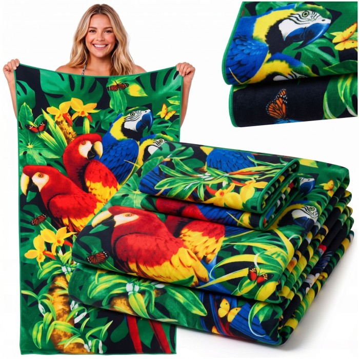 Ręcznik Plażowy z Mikrofibry 70x140 Papugi Tropikalne Szybkoschnący