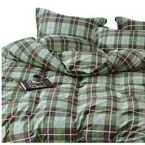 Komplet pościeli bawełnianej 200x220 3 el. Zielona Krata Green Tartan białe tło